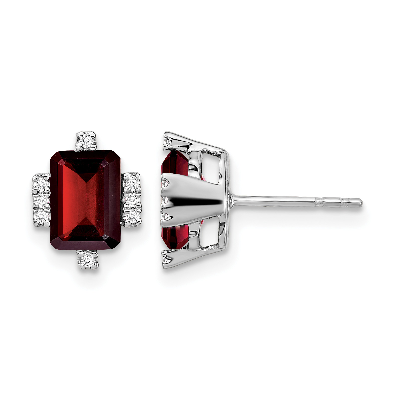 14k White Gold Emerald-shape Garnet and Diamond Earrings (EM7106-GA-008-WA)