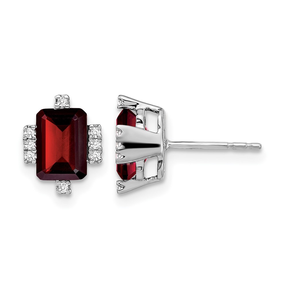 14k White Gold Emerald-shape Garnet and Diamond Earrings (EM7106-GA-008-WA)