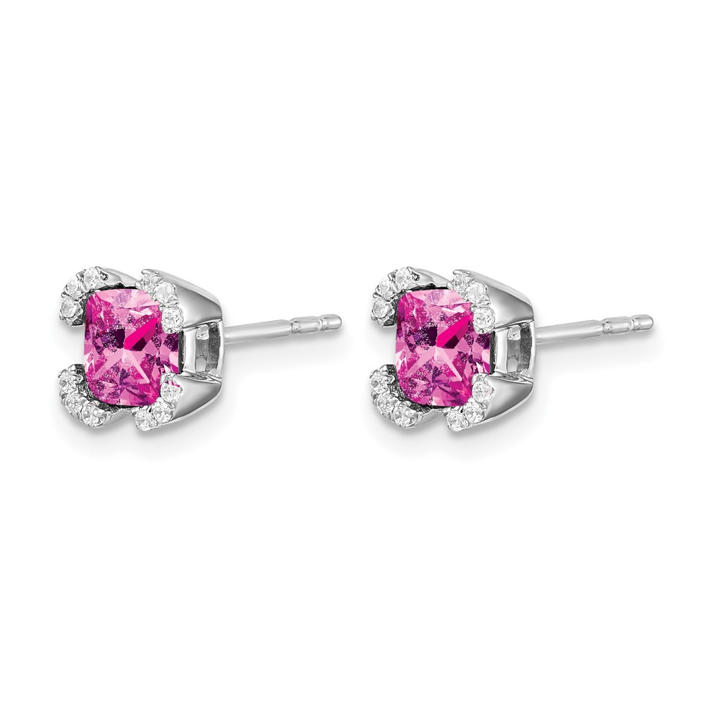 14k White Gold Cushion Created Pink Sapphire and Diamond Earrings (EM7107-CPS-010-WA)