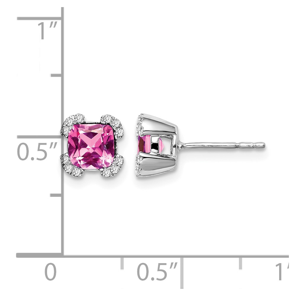 14k White Gold Cushion Created Pink Sapphire and Diamond Earrings (EM7107-CPS-010-WA)