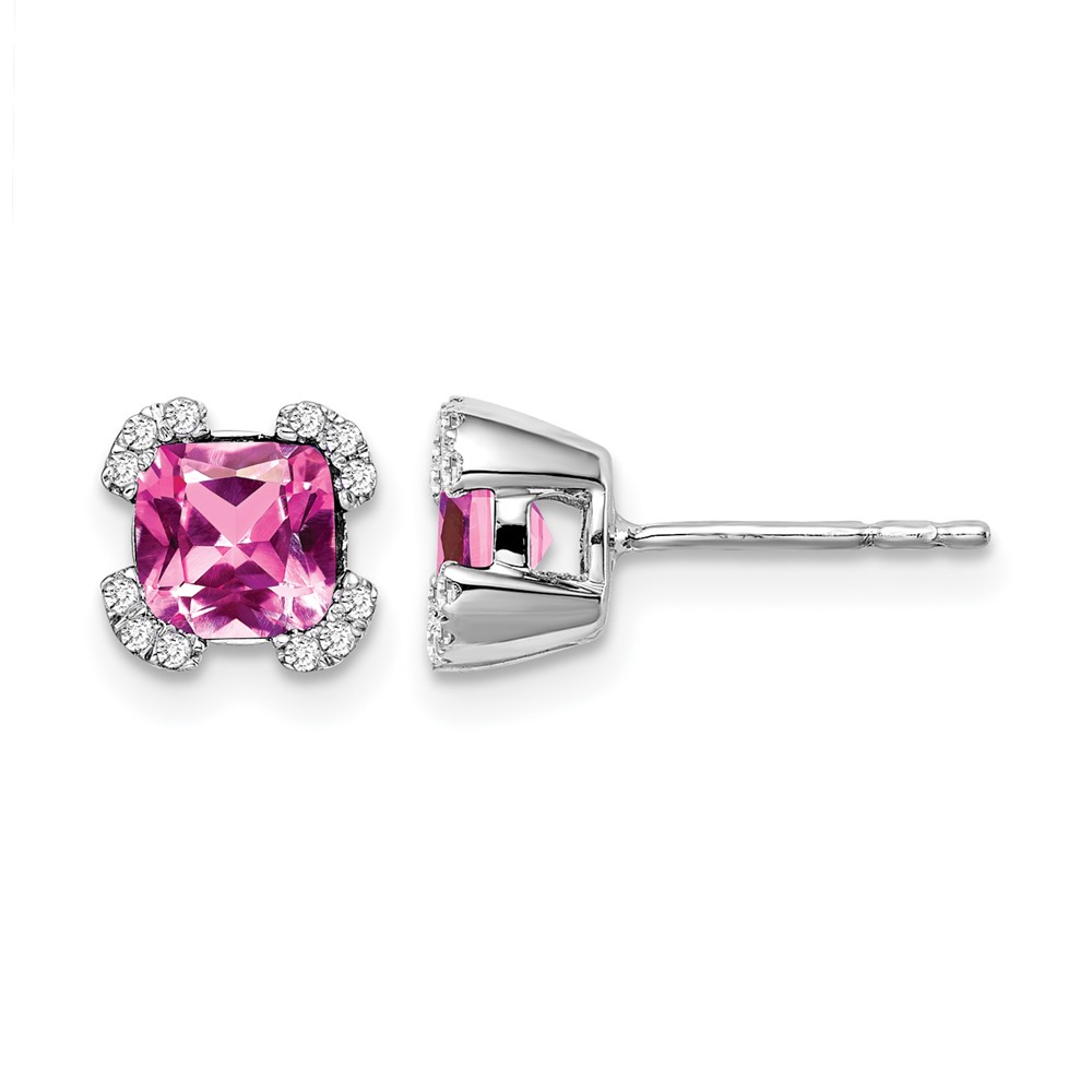14k White Gold Cushion Created Pink Sapphire and Diamond Earrings (EM7107-CPS-010-WA)