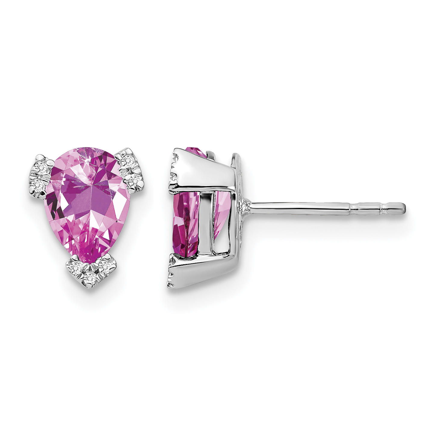 14k White Gold Pear Created Pink Sapphire and Diamond Earrings (EM7108-CPS-006-WA)