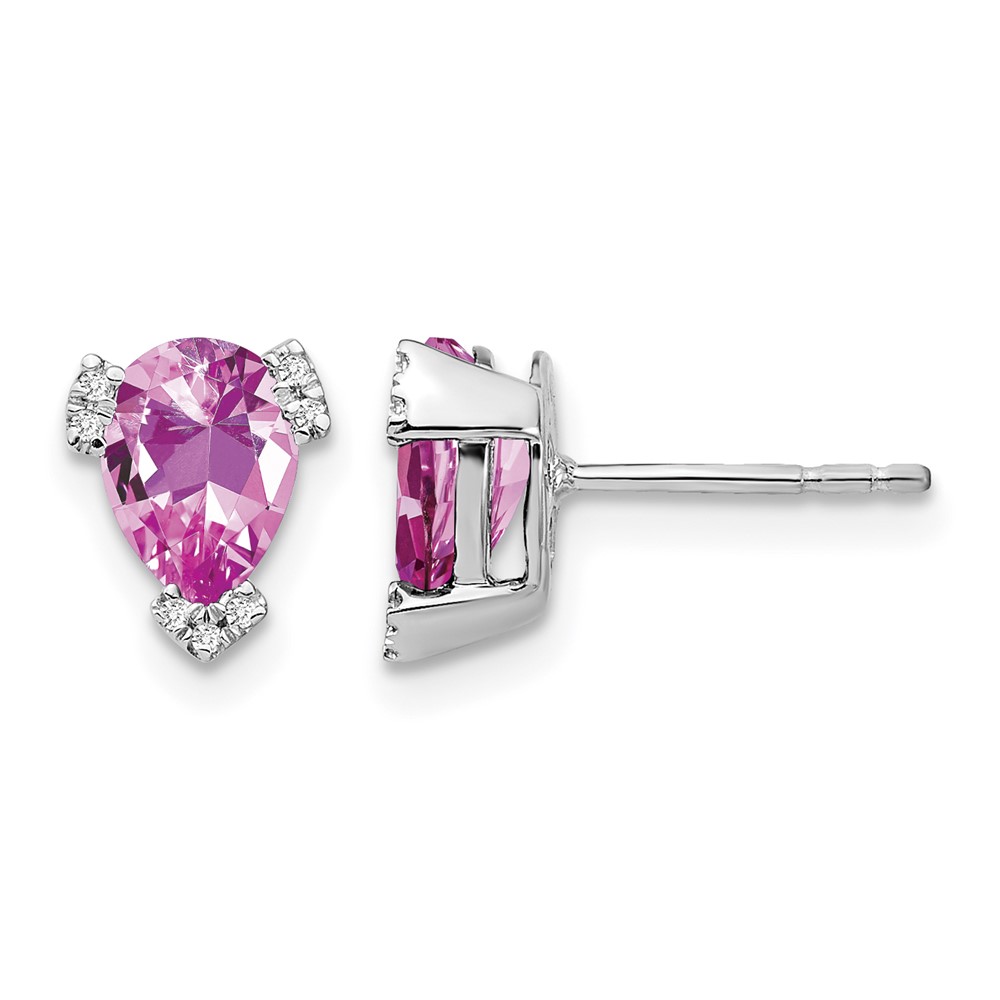 14k White Gold Pear Created Pink Sapphire and Diamond Earrings (EM7108-CPS-006-WA)