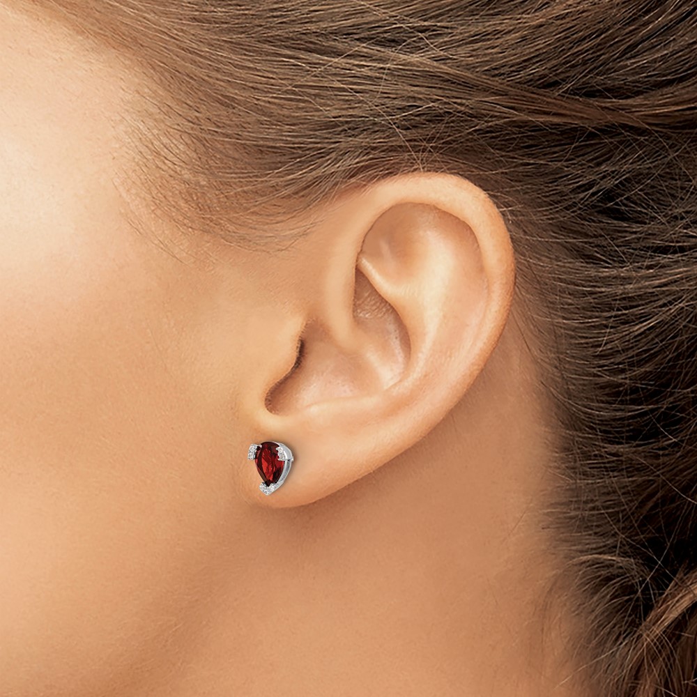 14k White Gold Pear Garnet and Diamond Earrings (EM7108-GA-006-WA)