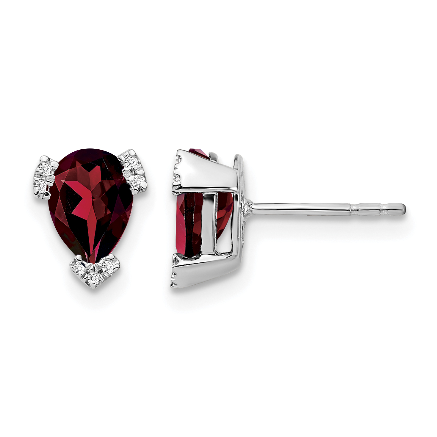 14k White Gold Pear Garnet and Diamond Earrings (EM7108-GA-006-WA)