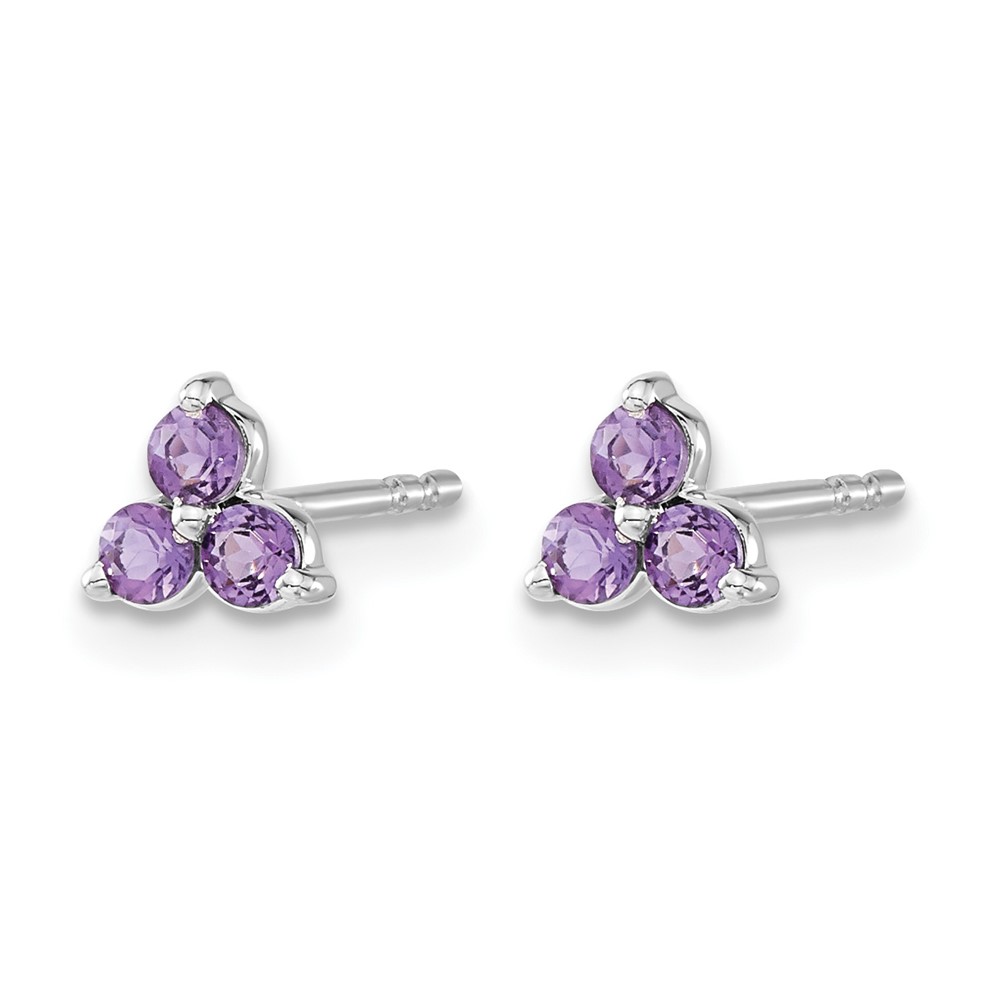 14k White Gold 3-stone Amethyst Triangle Earrings (EM7119-AM-W)