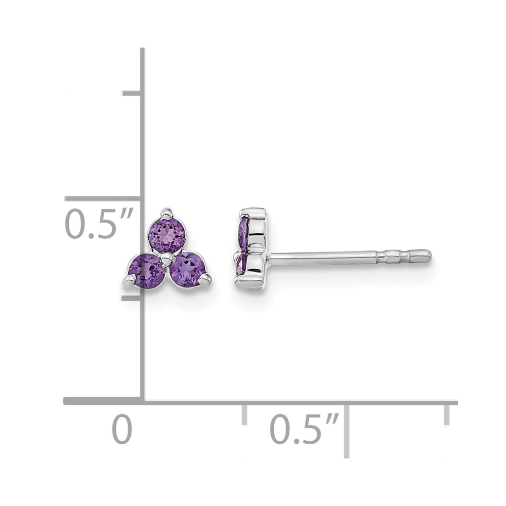 14k White Gold 3-stone Amethyst Triangle Earrings (EM7119-AM-W)