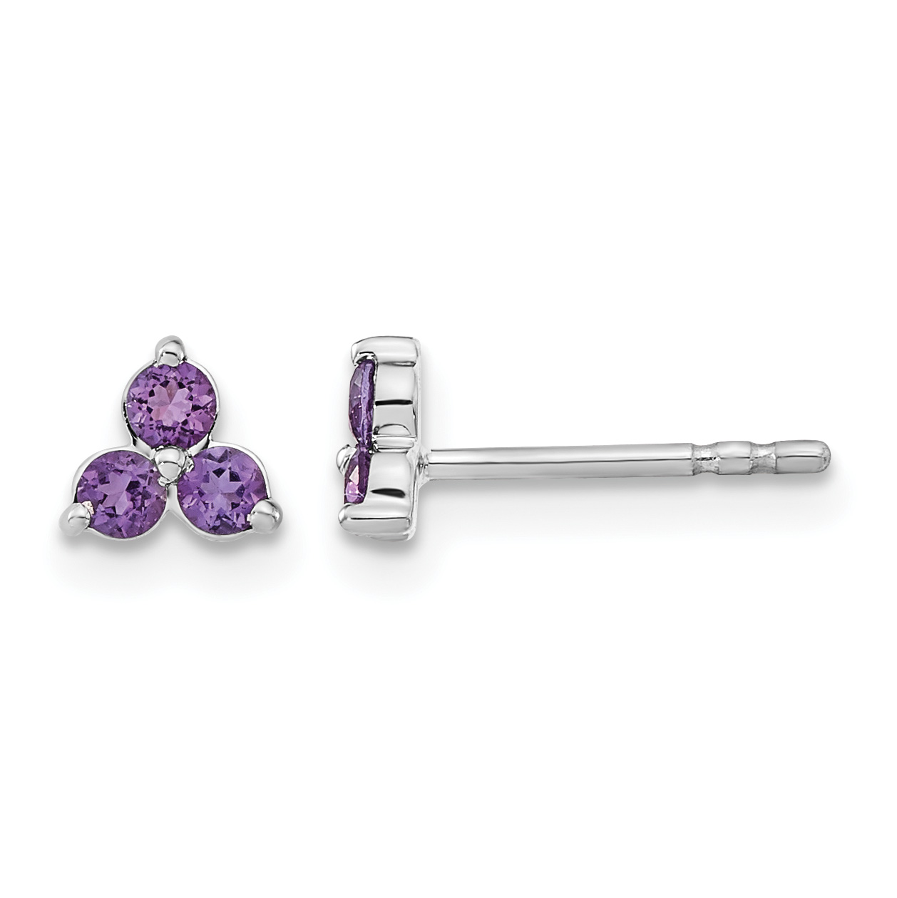 14k White Gold 3-stone Amethyst Triangle Earrings (EM7119-AM-W)