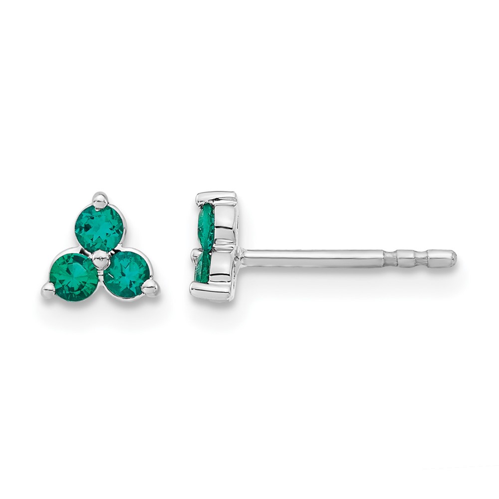 14k White Gold 3-stone Created Emerald Triangle Earrings (EM7119-EM-W)
