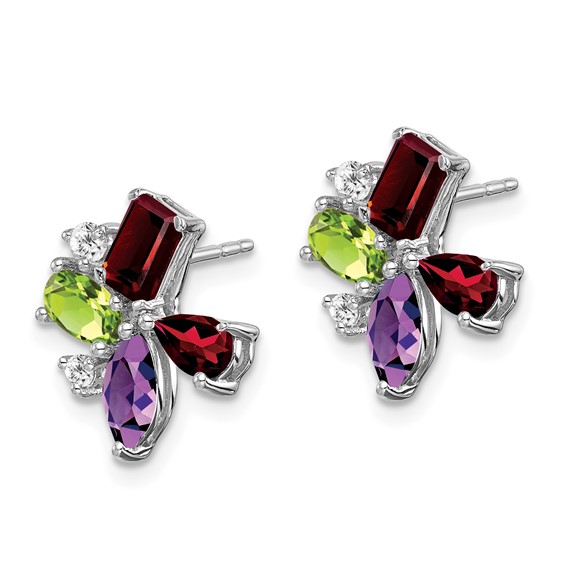 14k White Gold Amethyst/Peridot/Garnet/Diamond Post Earrings