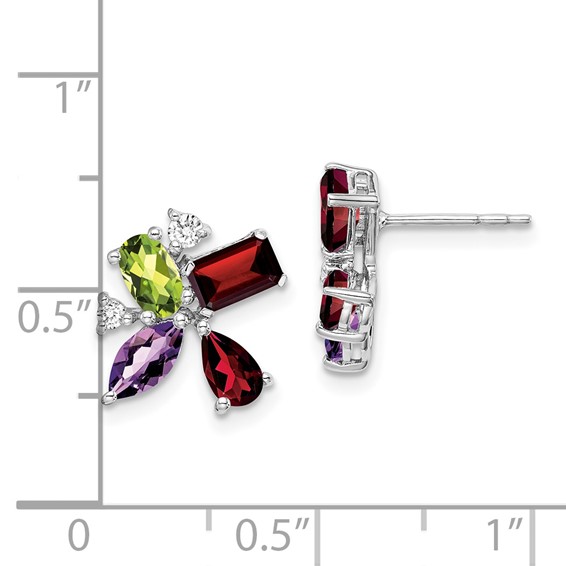 14k White Gold Amethyst/Peridot/Garnet/Diamond Post Earrings