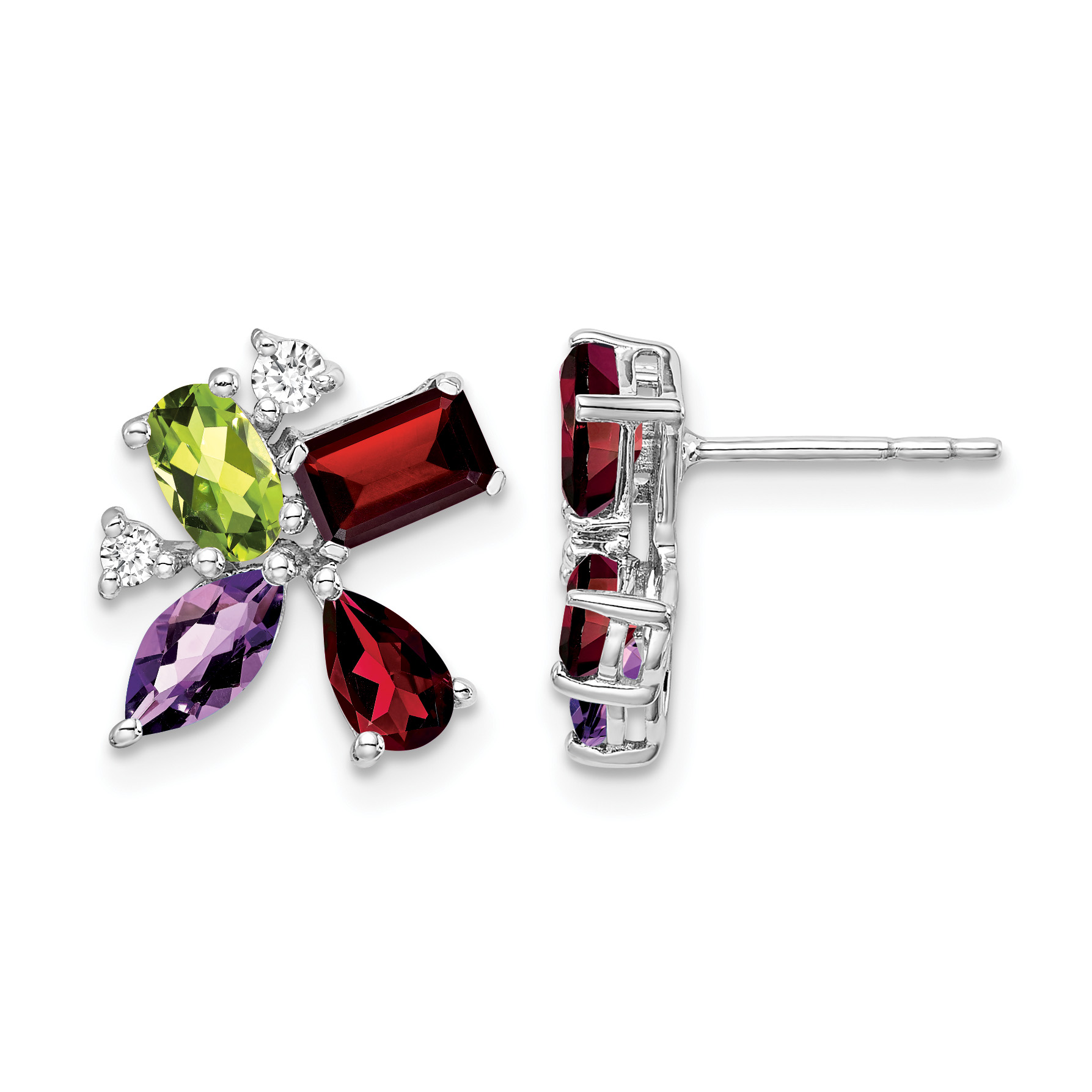 14k White Gold Amethyst/Peridot/Garnet/Diamond Earrings (EM7129-AM/PE-011-WA)