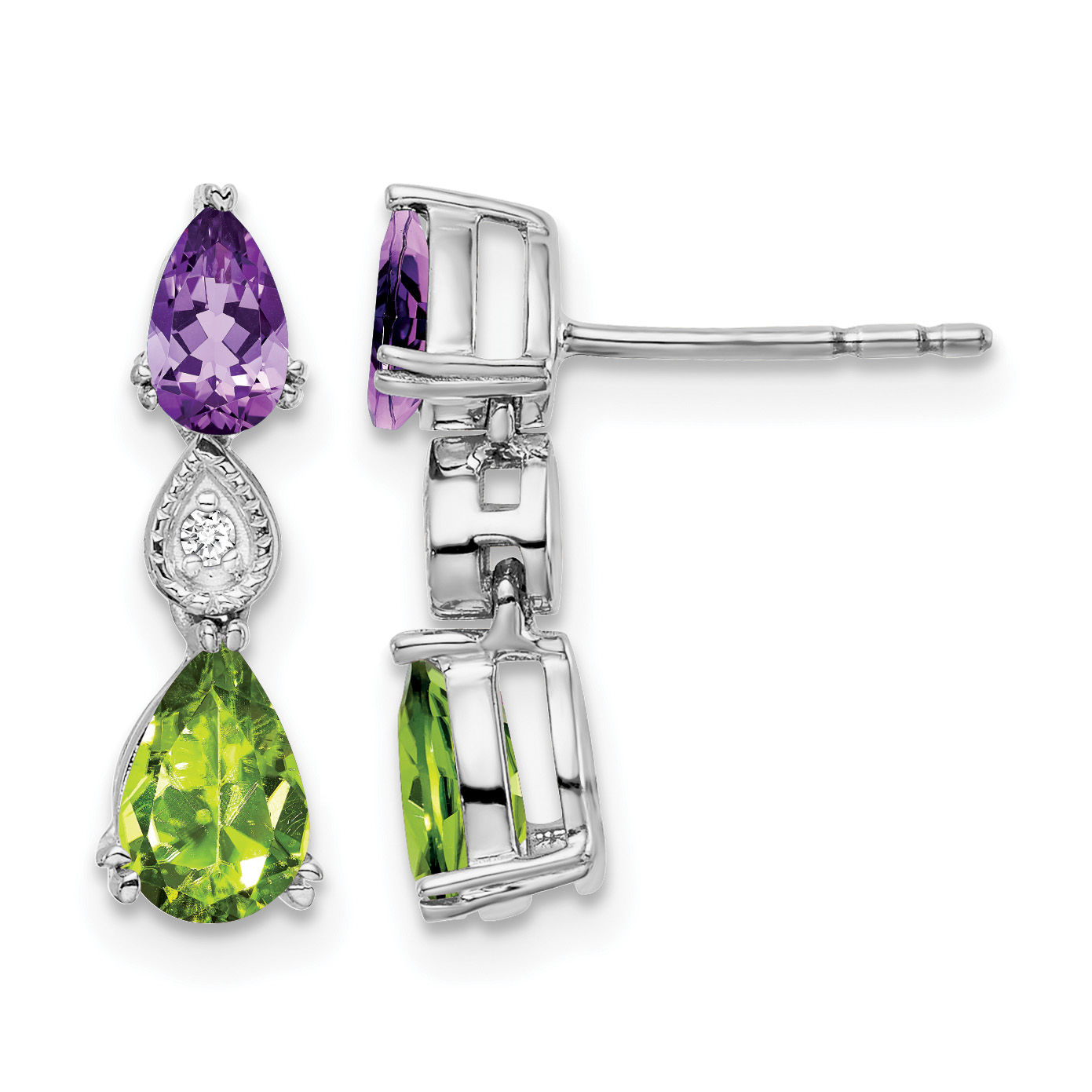14k White Gold Amethyst/Peridot/Diamond Earrings (EM7131-AM/PE-002-WA)