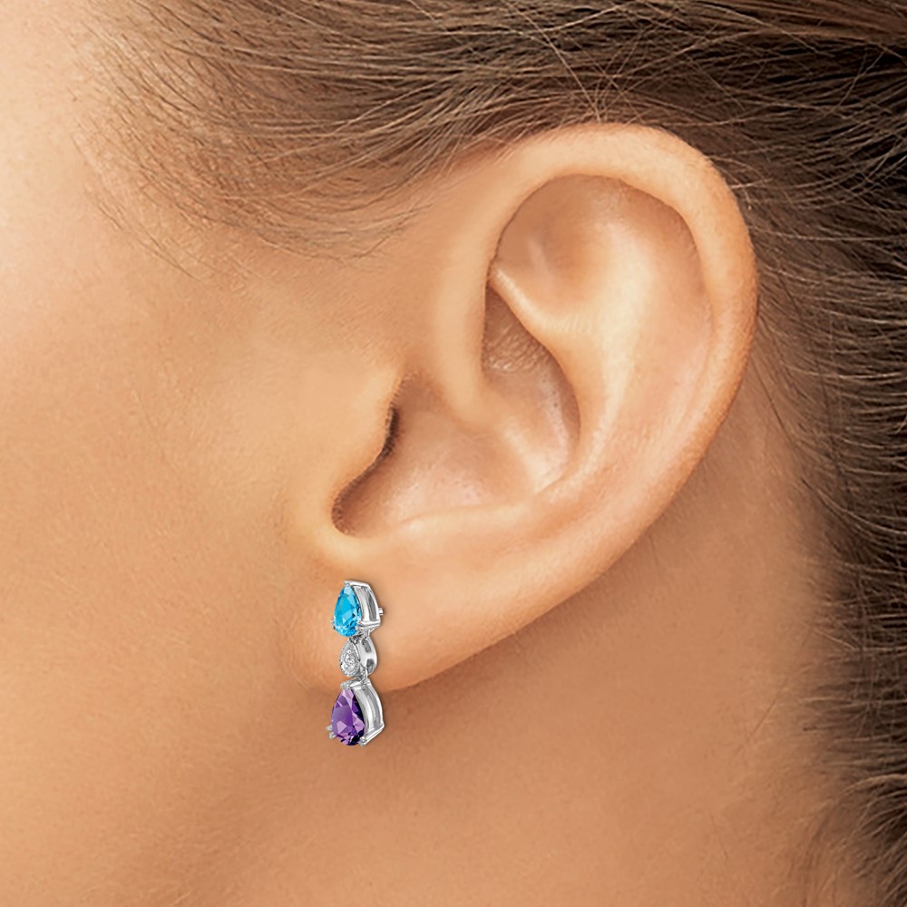 14k White Gold Blue Topaz/Amethyst/Diamond Earrings (EM7131-BT/AM-002-WA)
