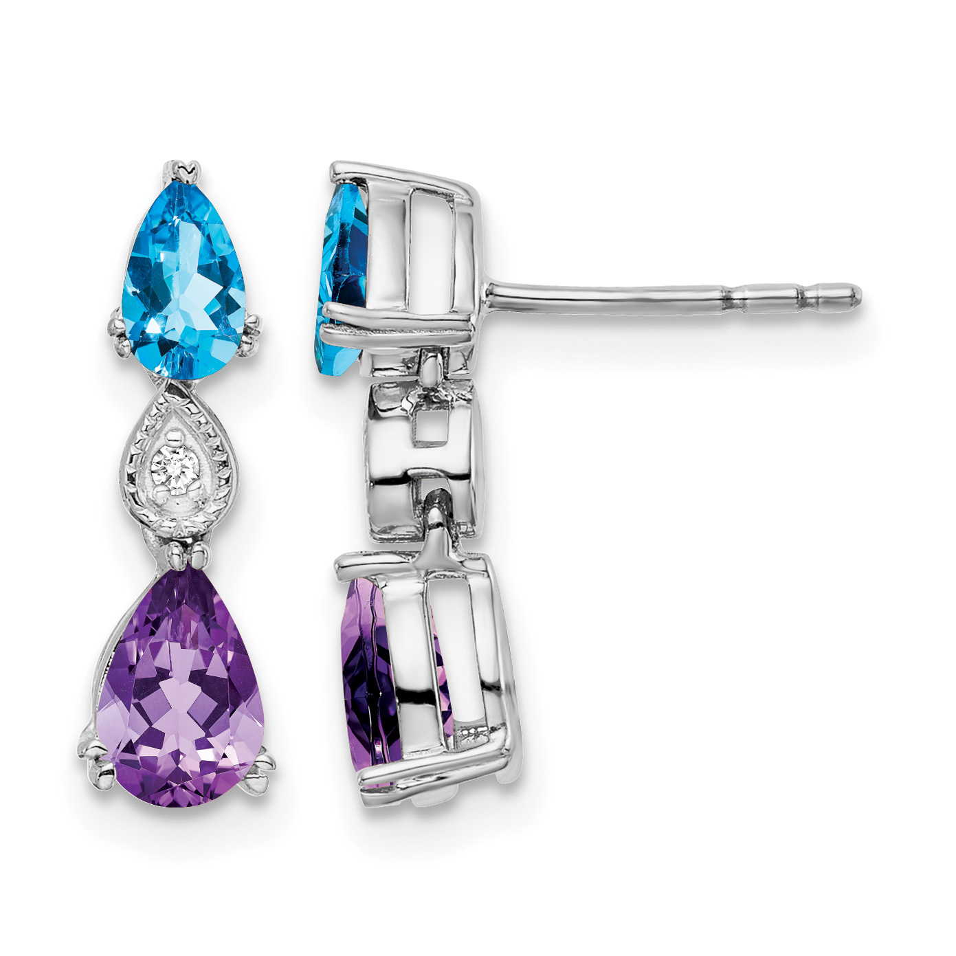 14k White Gold Blue Topaz/Amethyst/Diamond Earrings (EM7131-BT/AM-002-WA)
