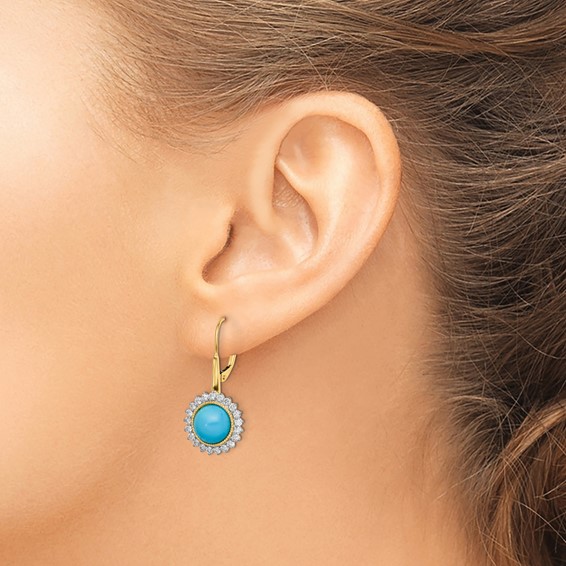 Gold Turquoise Diamond Leverback Earrings