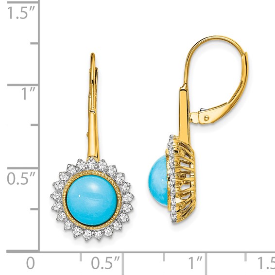 Gold Turquoise Diamond Leverback Earrings