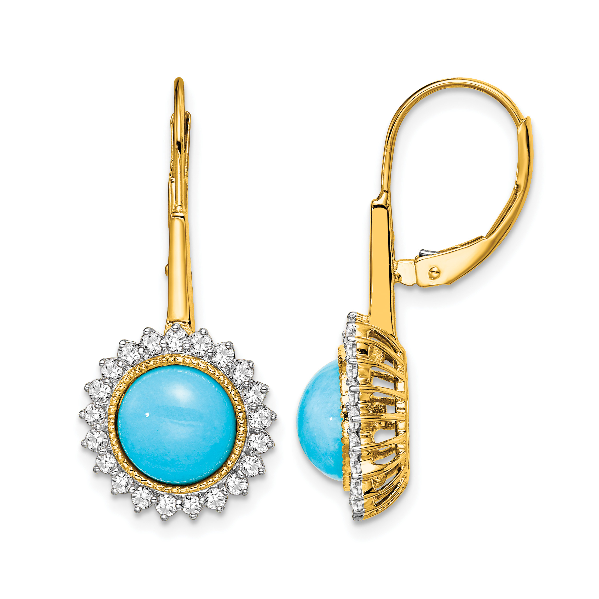 14k Turquoise and Diamond Leverback Earrings (EM7139-BTQ-063-YA)