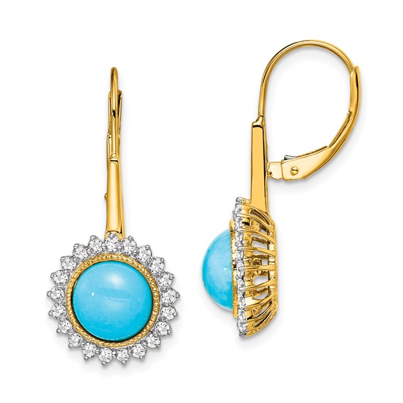 Gold Turquoise Diamond Leverback Earrings