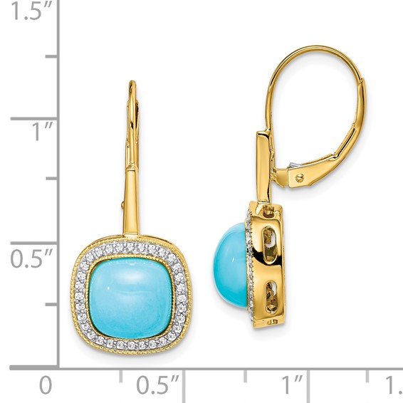 Gold Turquoise Diamond Leverback Earrings