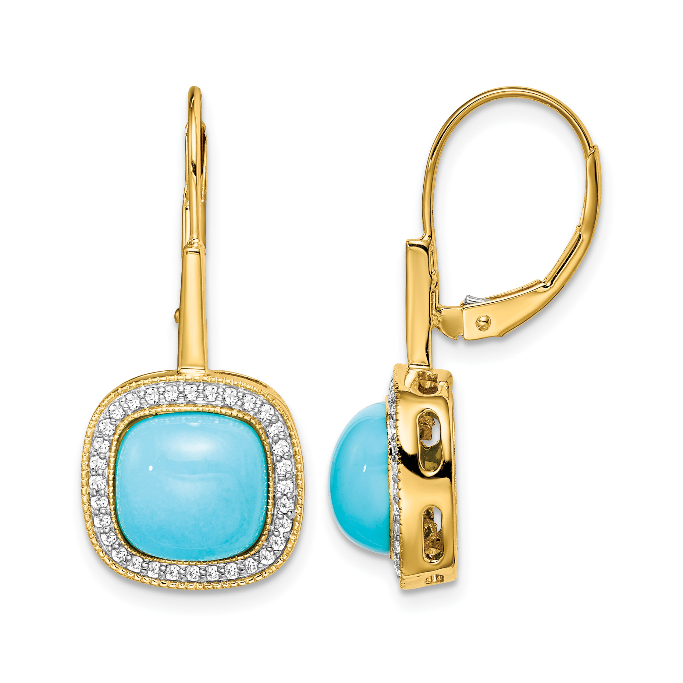14k Turquoise and Diamond Leverback Earrings (EM7141-BTQ-026-YA)