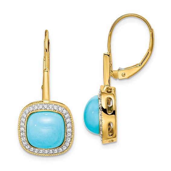 Gold Turquoise Diamond Leverback Earrings