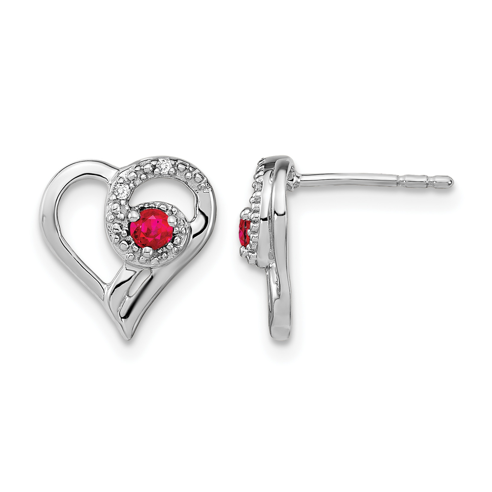 14k White Gold Ruby and Diamond Heart Earrings (EM7173-RU-002-WA)