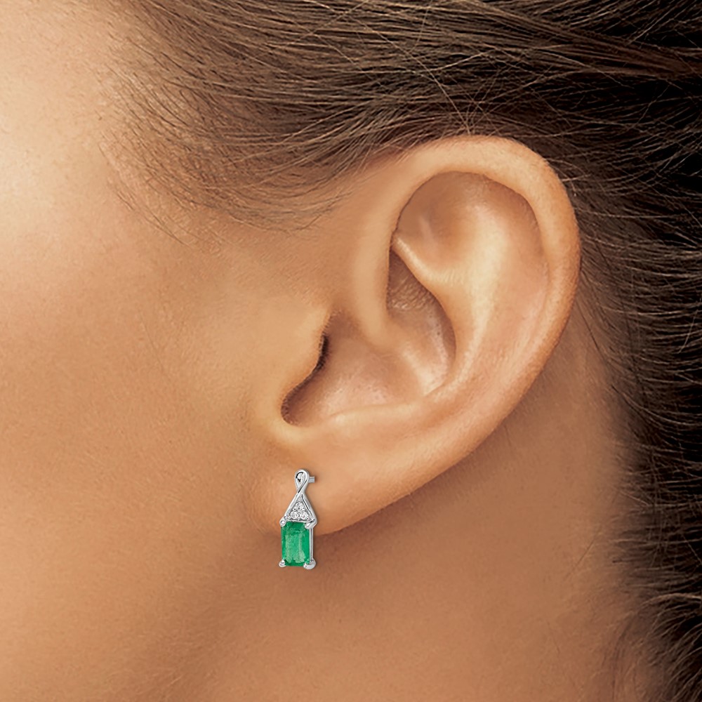 14k White Gold Emerald and Diamond Earrings (EM7187-EM-004-WA)