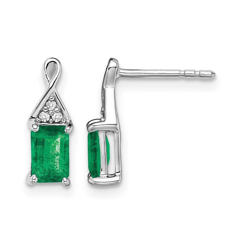 14k White Gold Emerald and Diamond Earrings (EM7187-EM-004-WA)