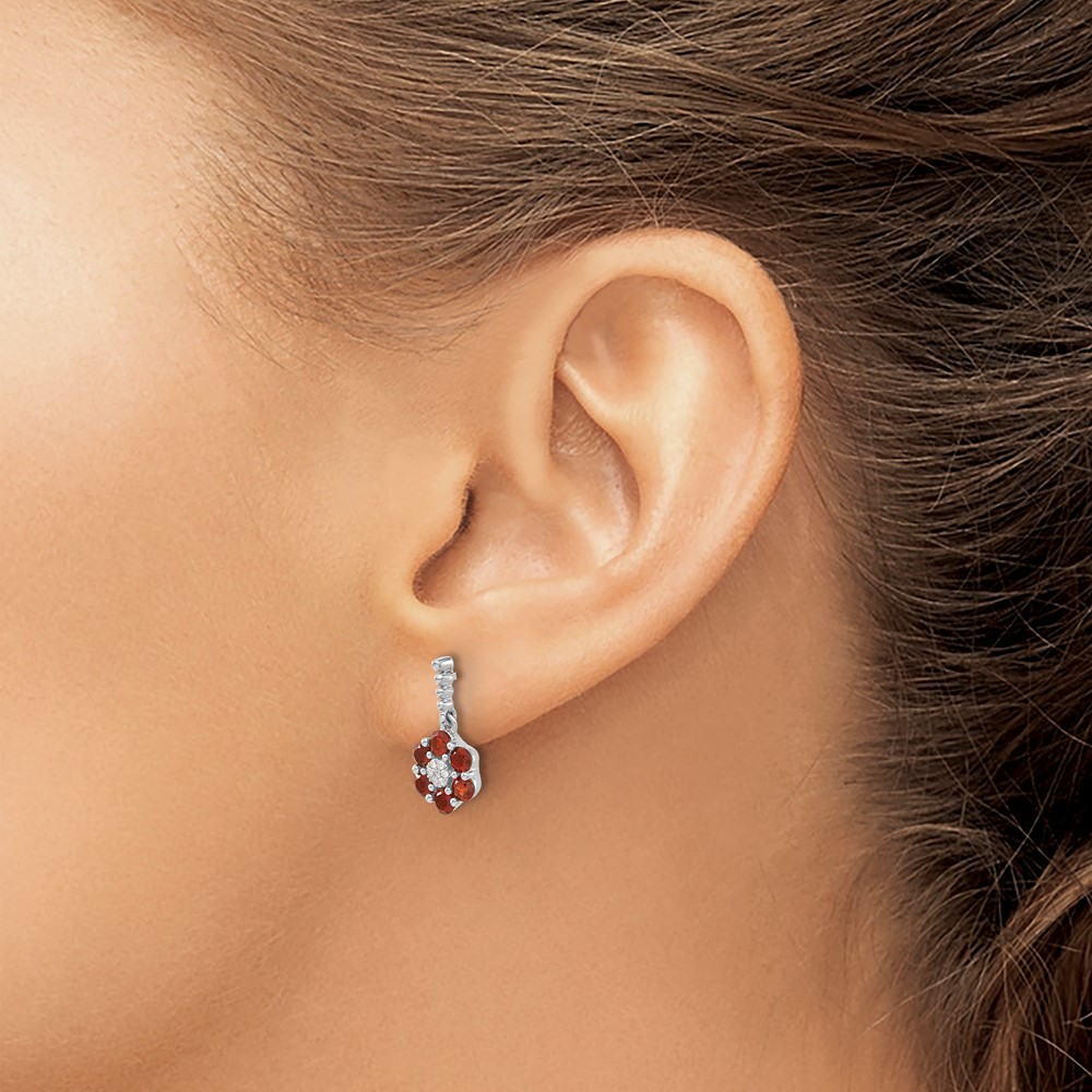 14k White Gold Garnet and Diamond Earrings (EM7191-GA-004-WA)