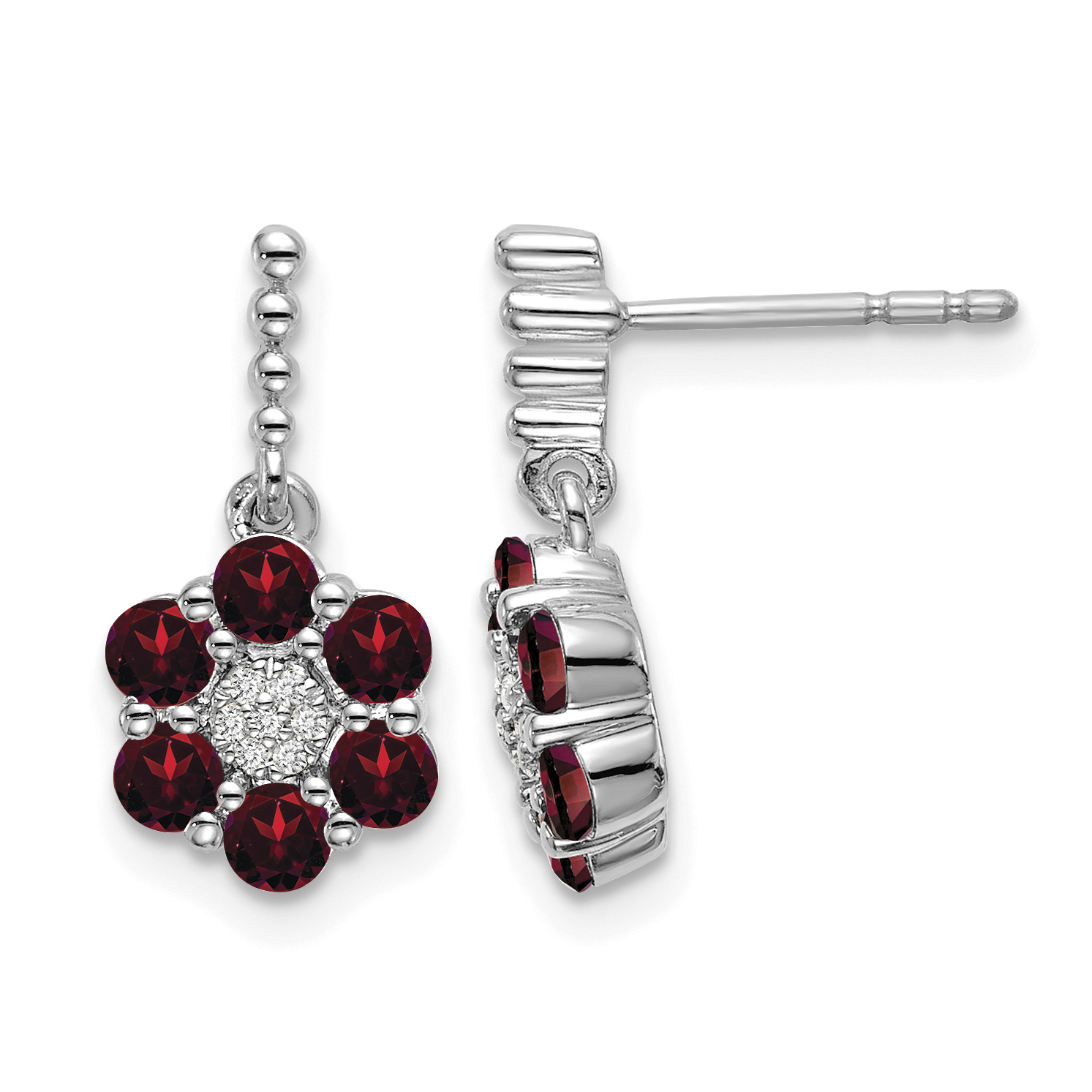 14k White Gold Garnet and Diamond Earrings (EM7191-GA-004-WA)