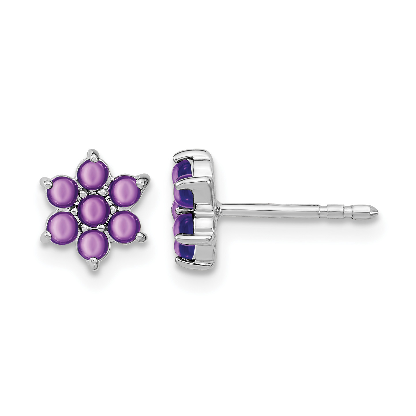 14k White Gold Amethyst Floral Post Earrings (EM7199-AM-W)