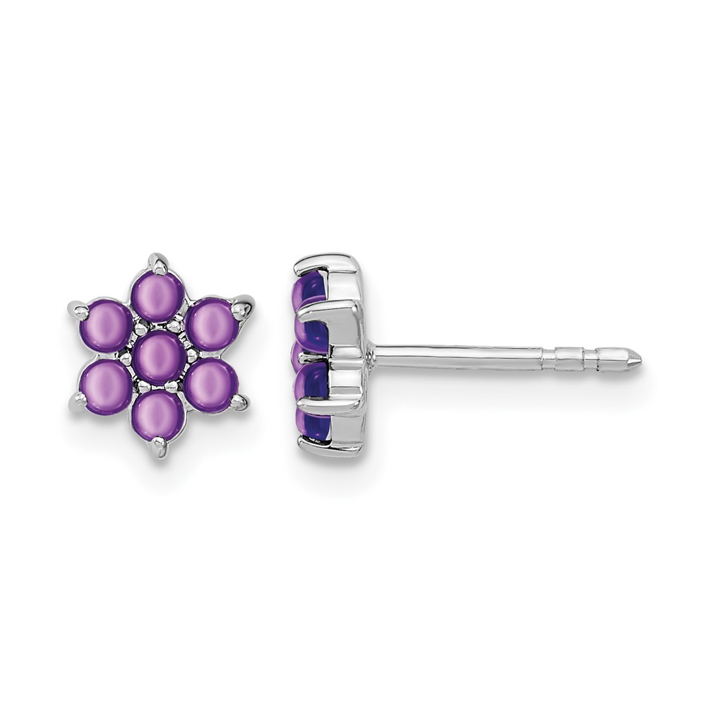 14k White Gold Amethyst Floral Post Earrings (EM7199-AM-W)