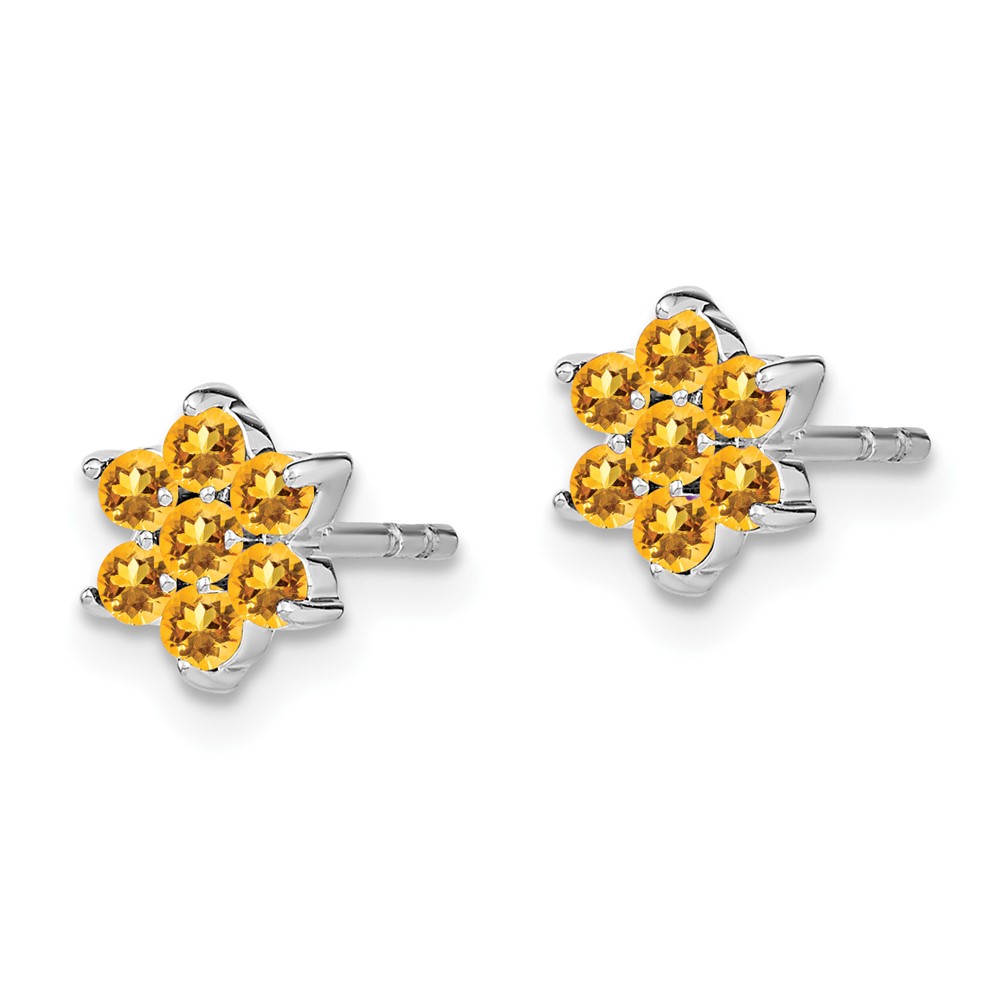 14k White Gold Citrine Floral Post Earrings (EM7199-CI-W)