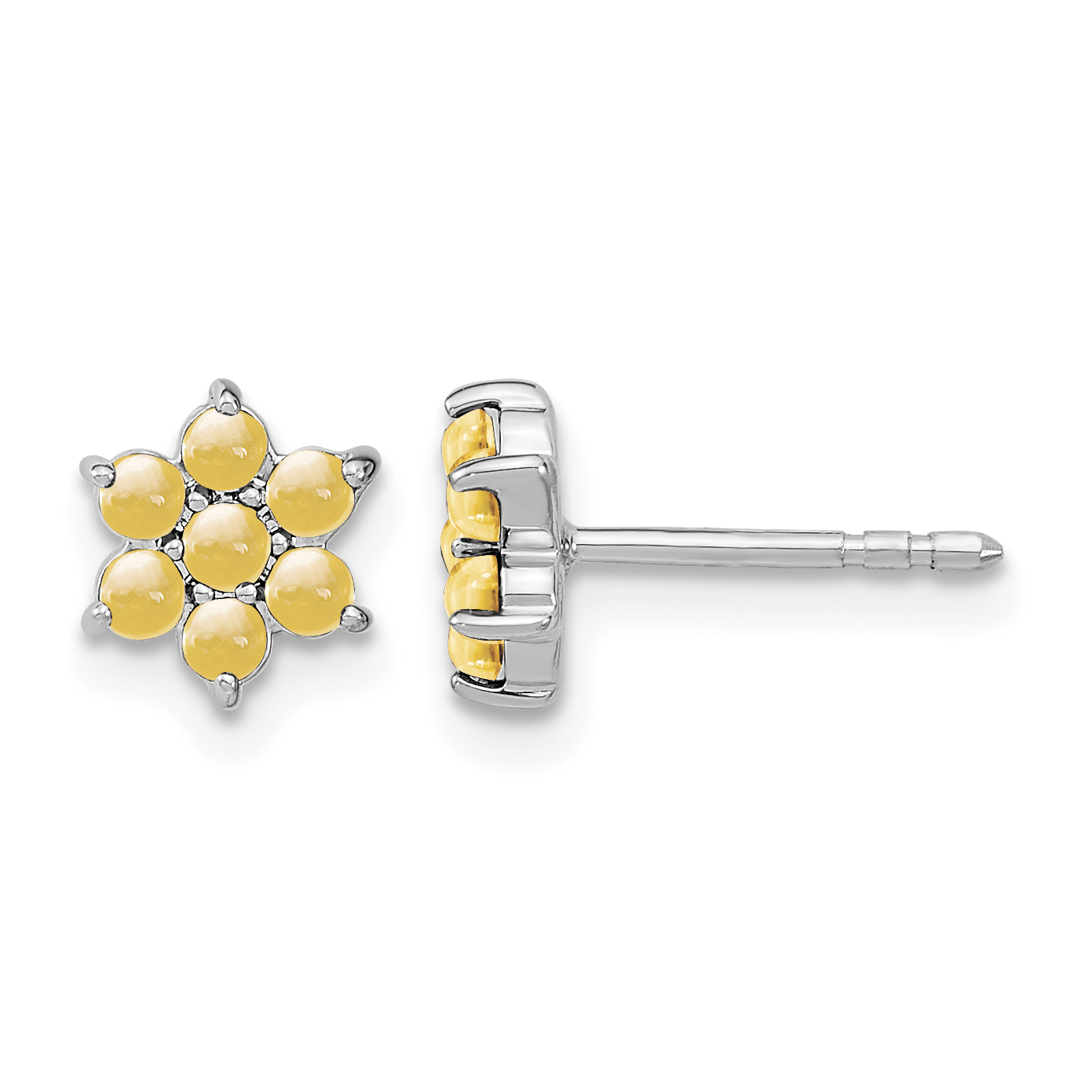 14k White Gold Citrine Floral Post Earrings (EM7199-CI-W)