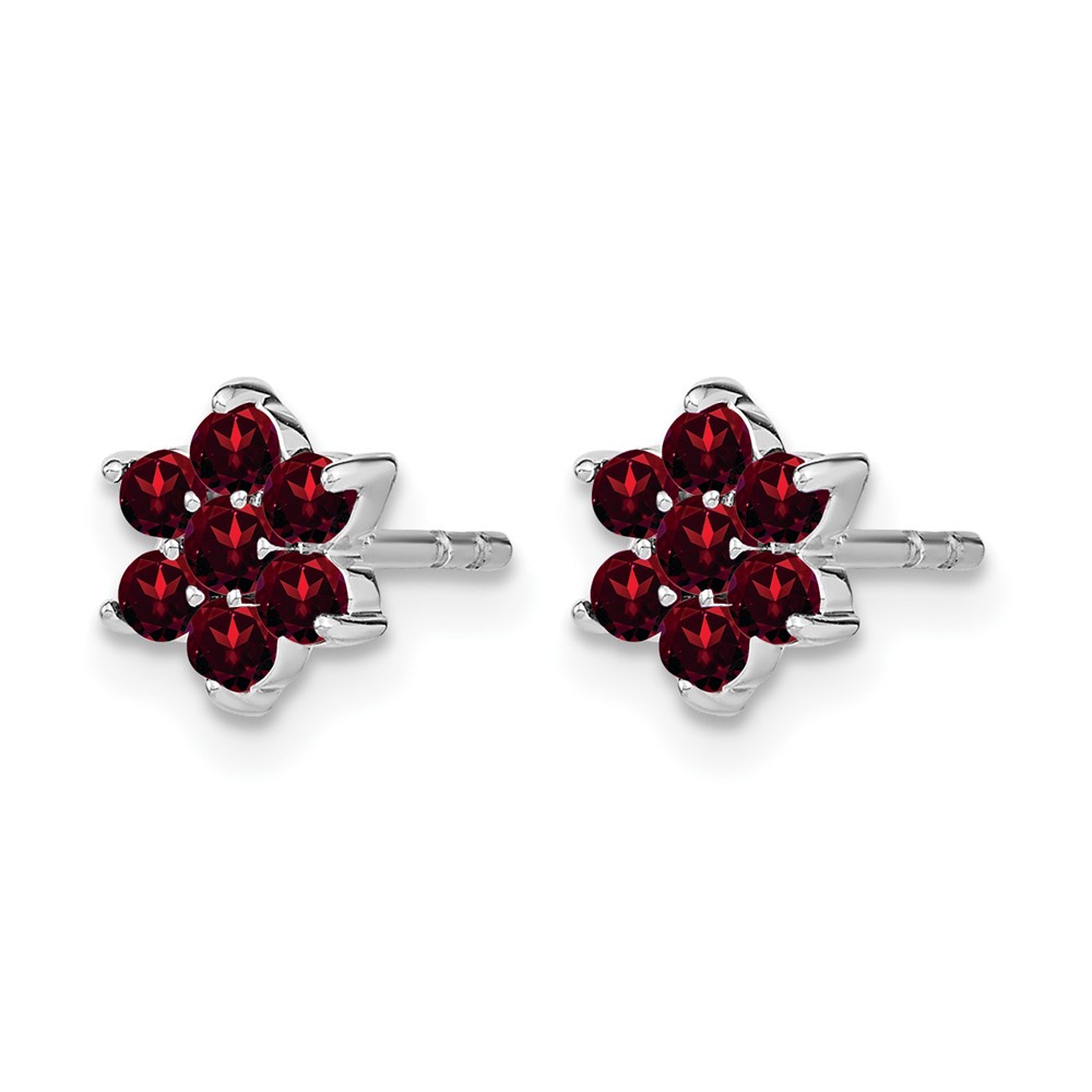 14k White Gold Garnet Floral Post Earrings (EM7199-GA-W)