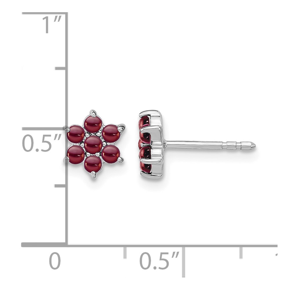 14k White Gold Garnet Floral Post Earrings (EM7199-GA-W)