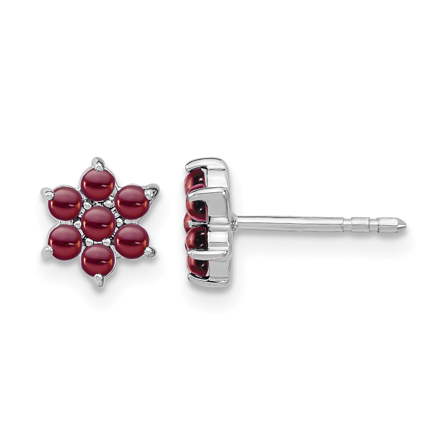 14k White Gold Garnet Floral Post Earrings (EM7199-GA-W)