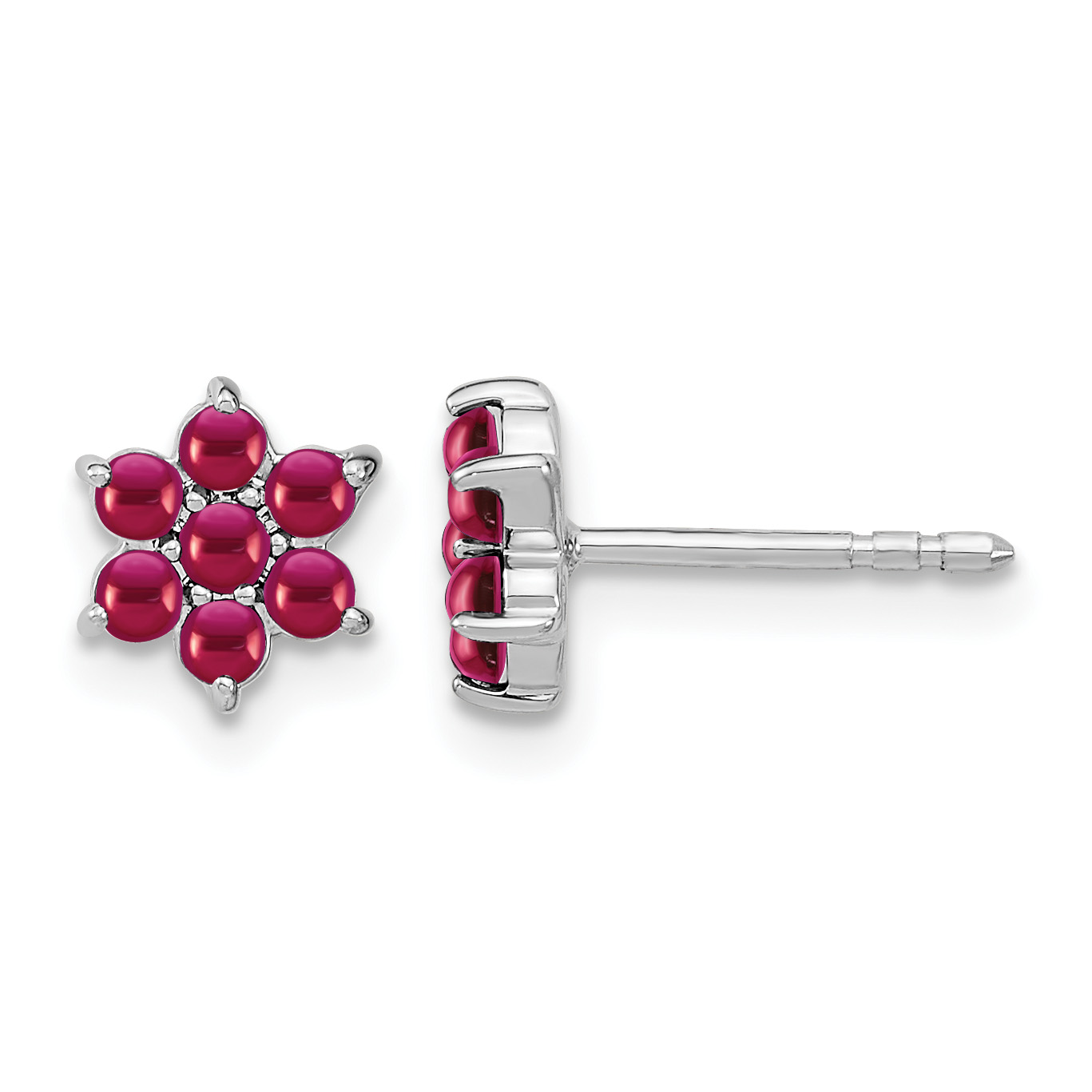 14k White Gold Ruby Floral Post Earrings (EM7199-RU-W)