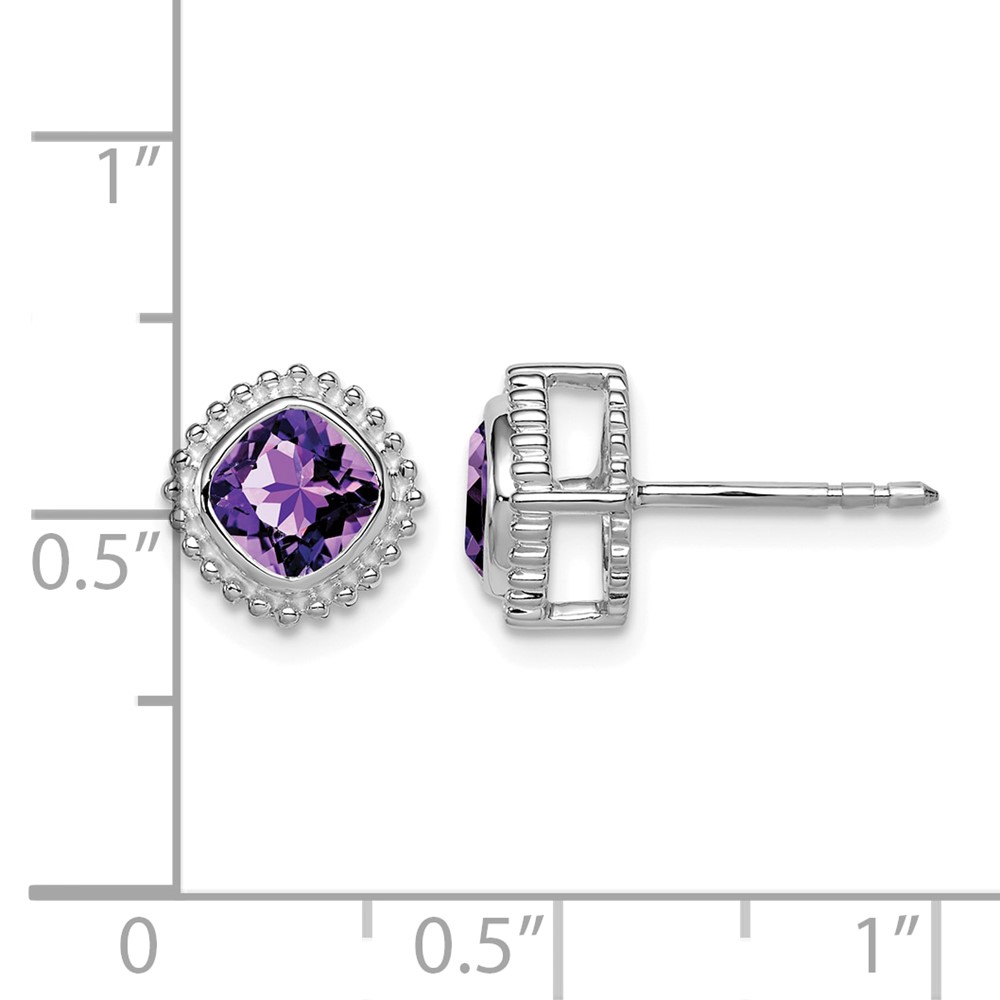 10k White Gold Cushion Amethyst Earrings (EM7201-AM-1W)