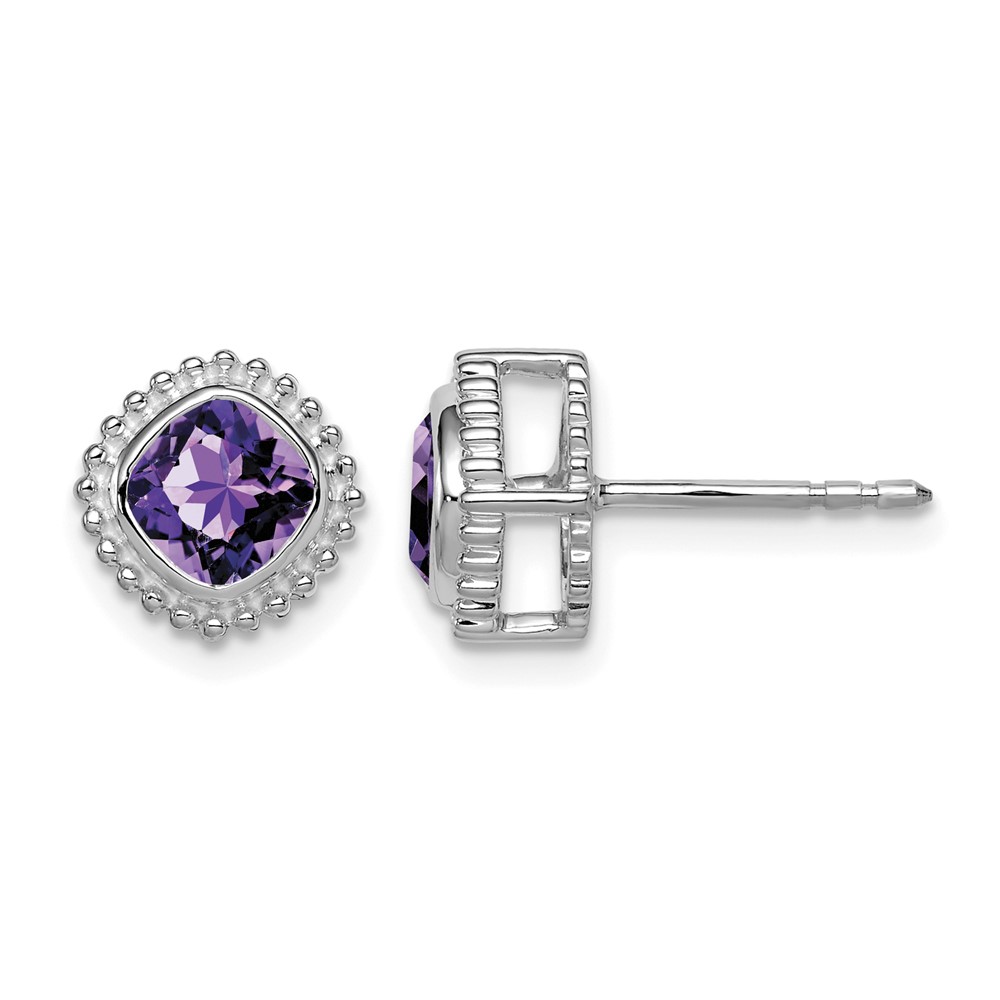 10k White Gold Cushion Amethyst Earrings (EM7201-AM-1W)
