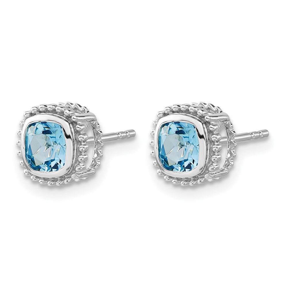14k White Gold Cushion Blue Topaz Earrings (EM7201-BT-W)