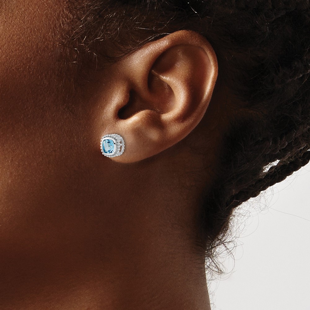 14k White Gold Cushion Blue Topaz Earrings (EM7201-BT-W)