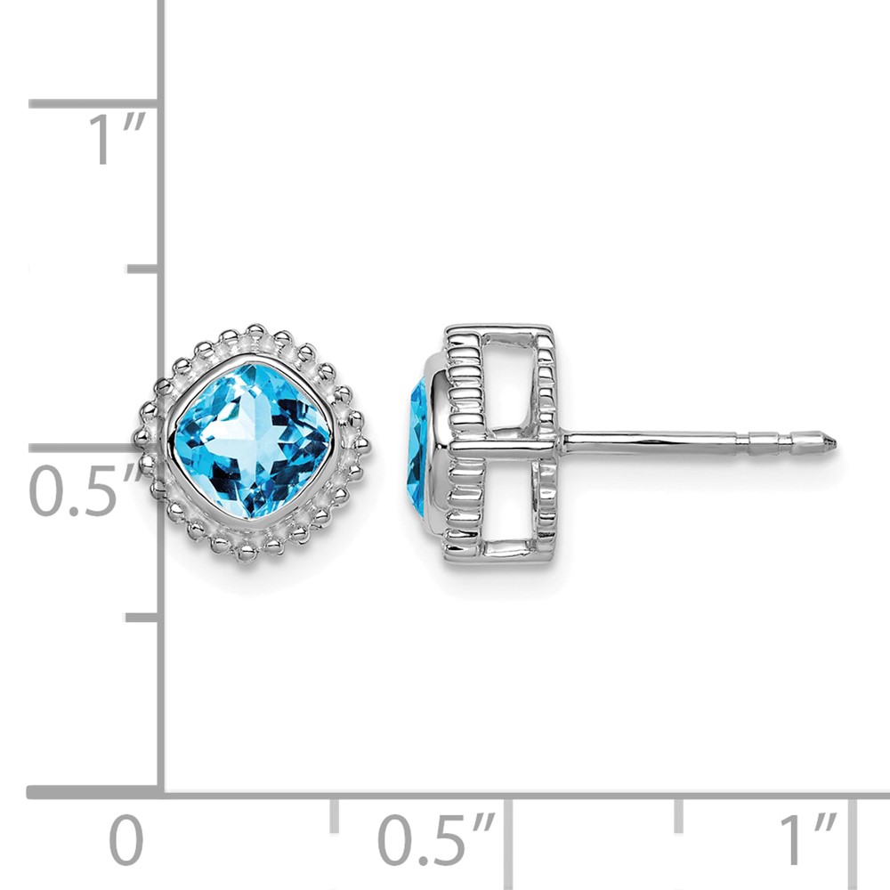 14k White Gold Cushion Blue Topaz Earrings (EM7201-BT-W)