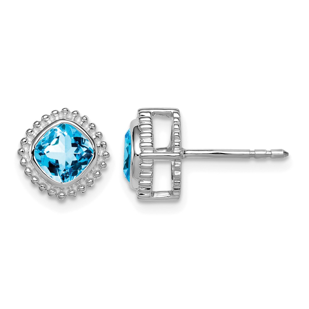 14k White Gold Cushion Blue Topaz Earrings (EM7201-BT-W)