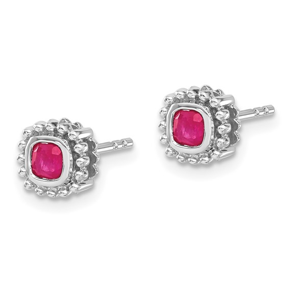 10k White Gold Cushion Ruby Earrings