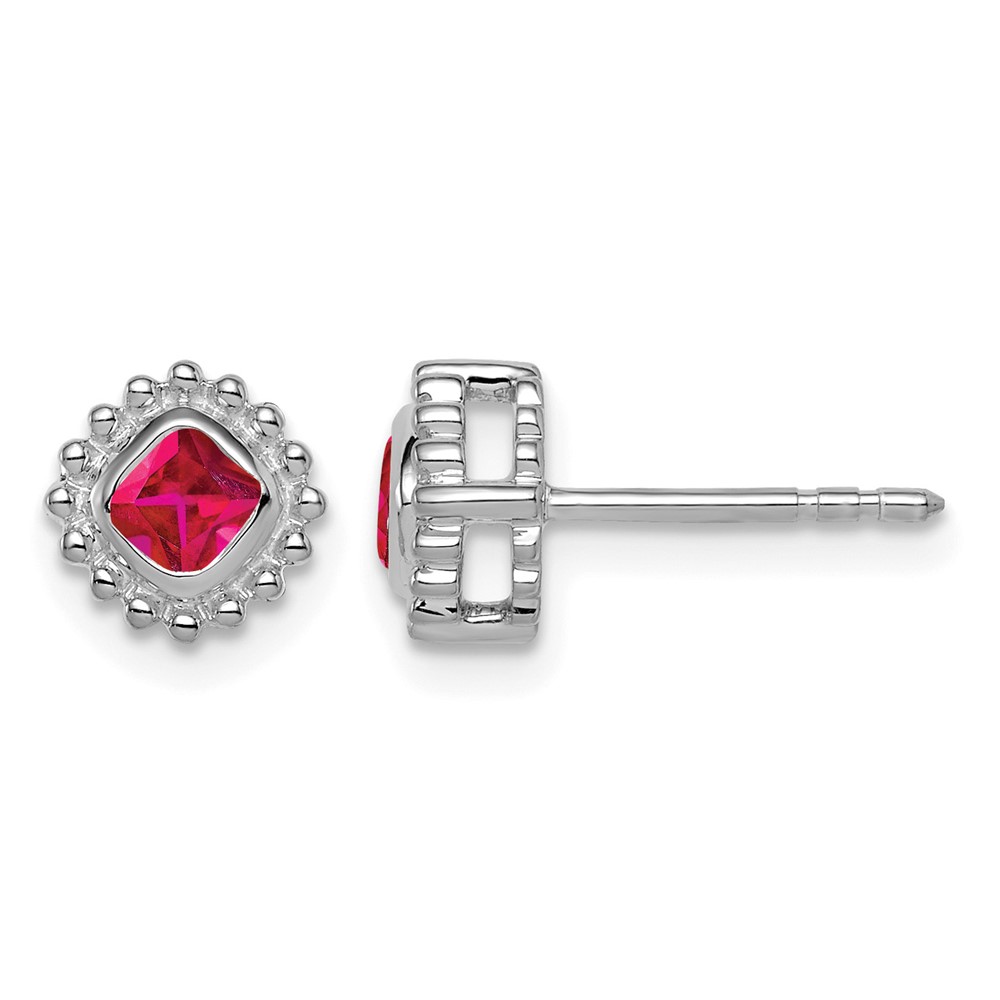 14k White Gold Cushion Ruby Earrings (EM7201-RU-W)