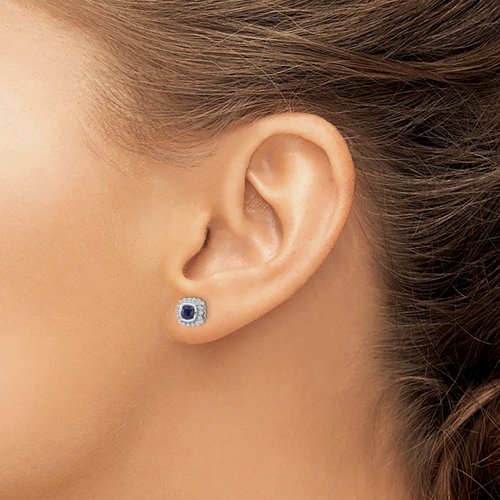 14k White Gold Cushion Sapphire Earrings (EM7201-SA-W)