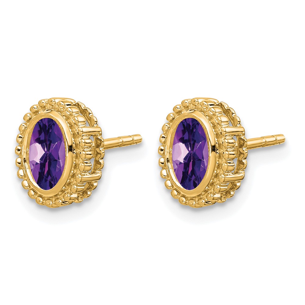 14k Oval Amethyst Post Earrings (EM7202-AM-Y)