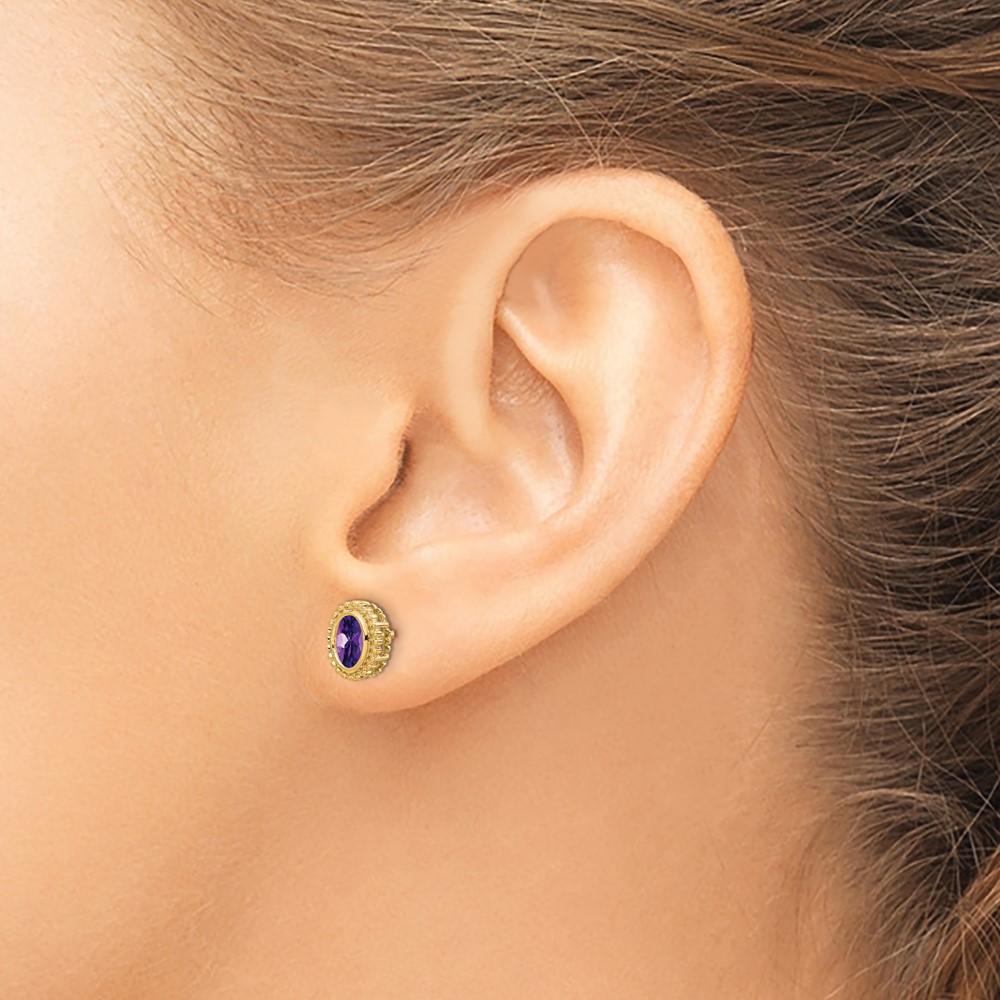 14k Oval Amethyst Post Earrings (EM7202-AM-Y)